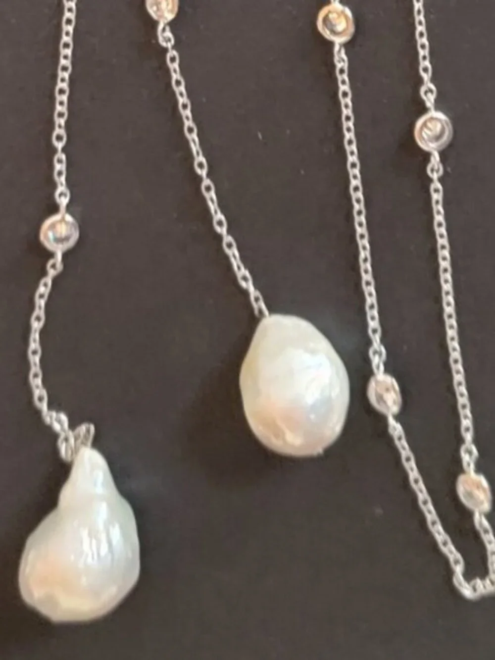 White Baroque Genuine Pearl Lariat Necklace - Picture 3 of 5